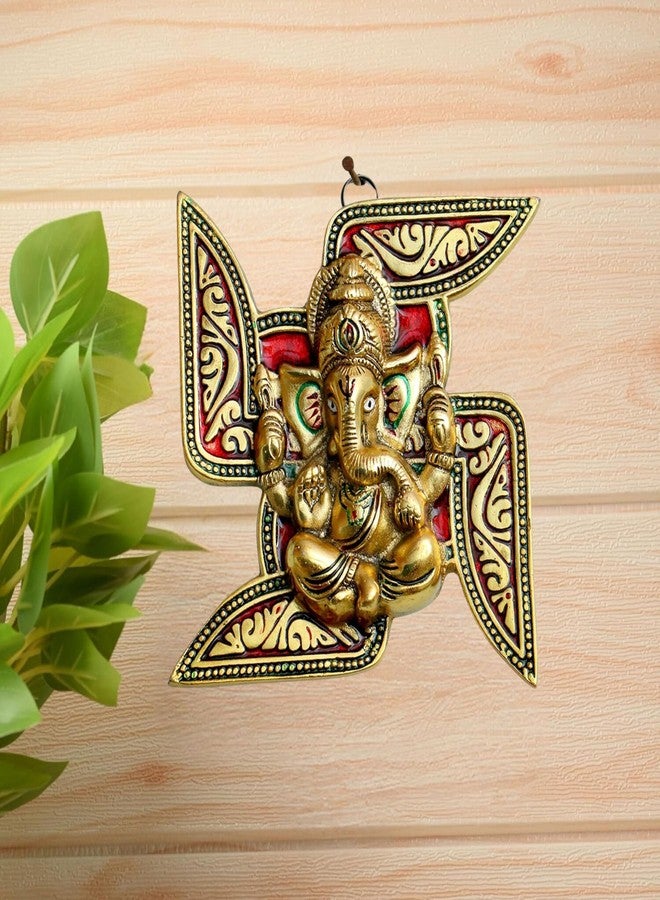 CHHARIYA CRAFTS تمثال غانيش المعدني من تشاريا كرافتس، تمثال غانيشا مورتي غانباتي، قطعة ديكور جدارية مثالية للحظ السعيد وفقًا لمبادئ فنغ شوي، هدية رائعة للمنزل والمكتب - 20 سم - Image 1